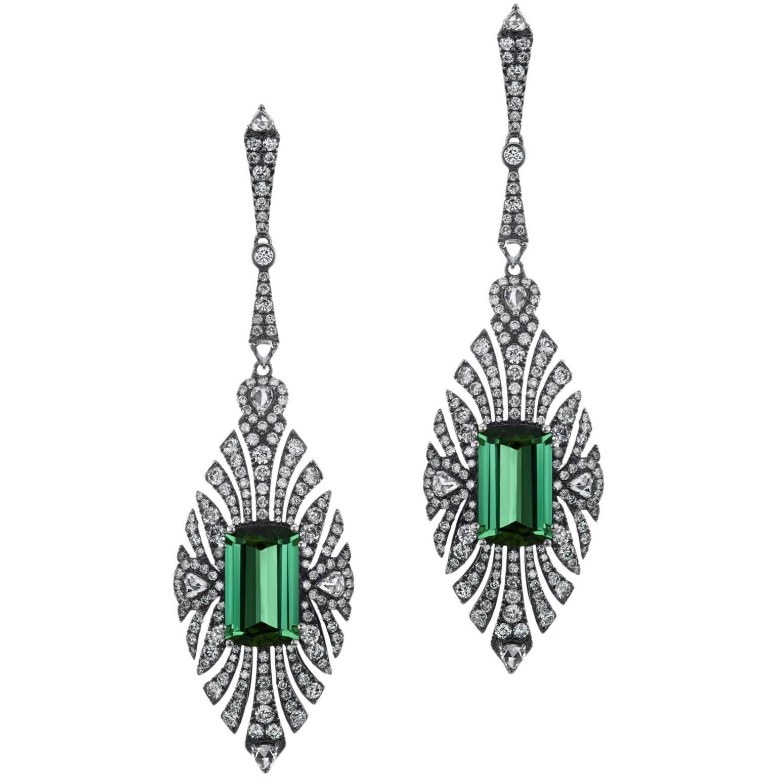 Green Tourmaline Diamond Earring For Sale