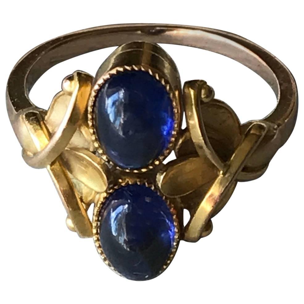 Georg Jensen Gold Ring with Vibrant Sapphire Cabochons