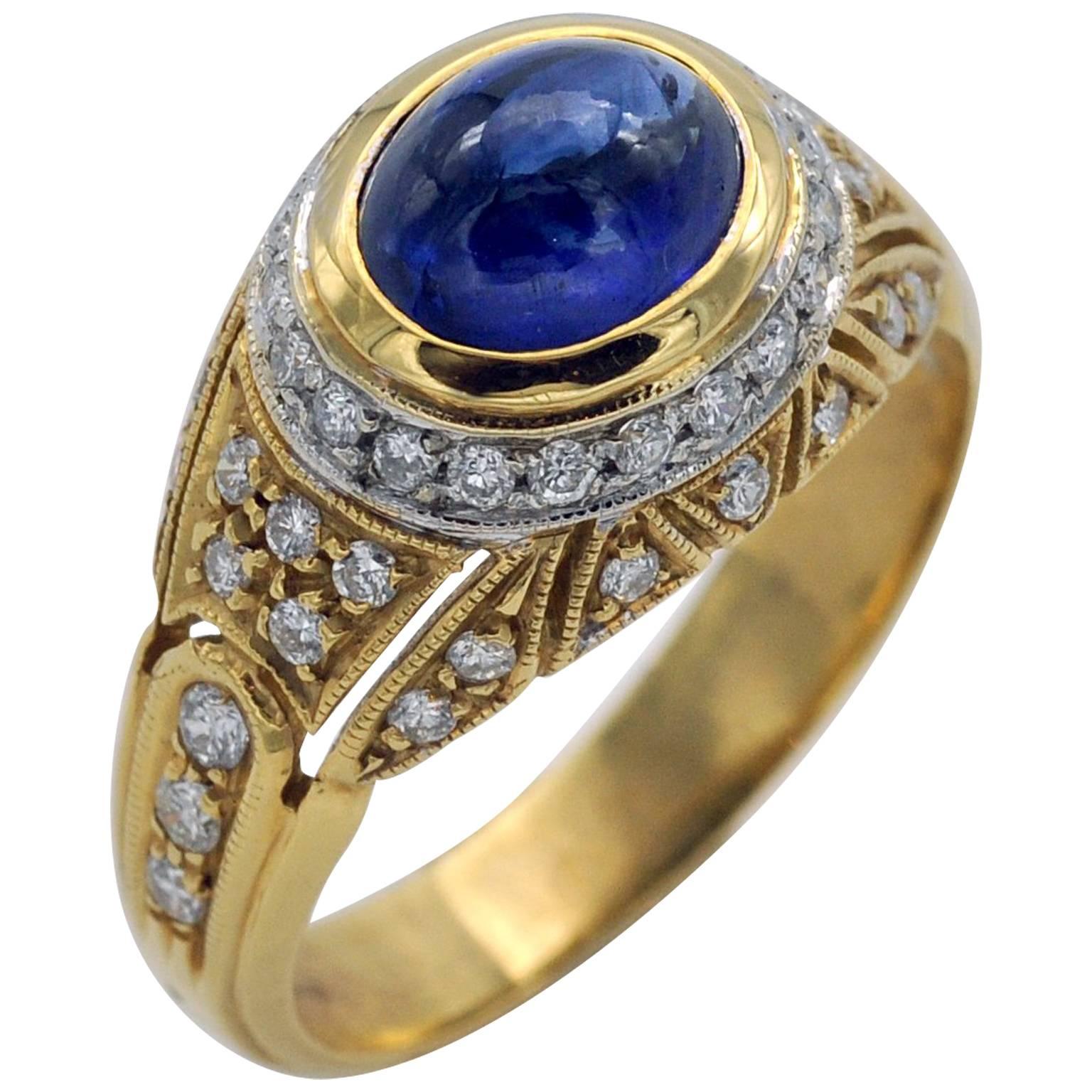 Sapphire Diamond Gold Dome Ring For Sale