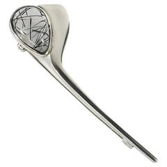 Handmade Tourmalinated Cabochon Quartz Sterling Silver Brooch 4