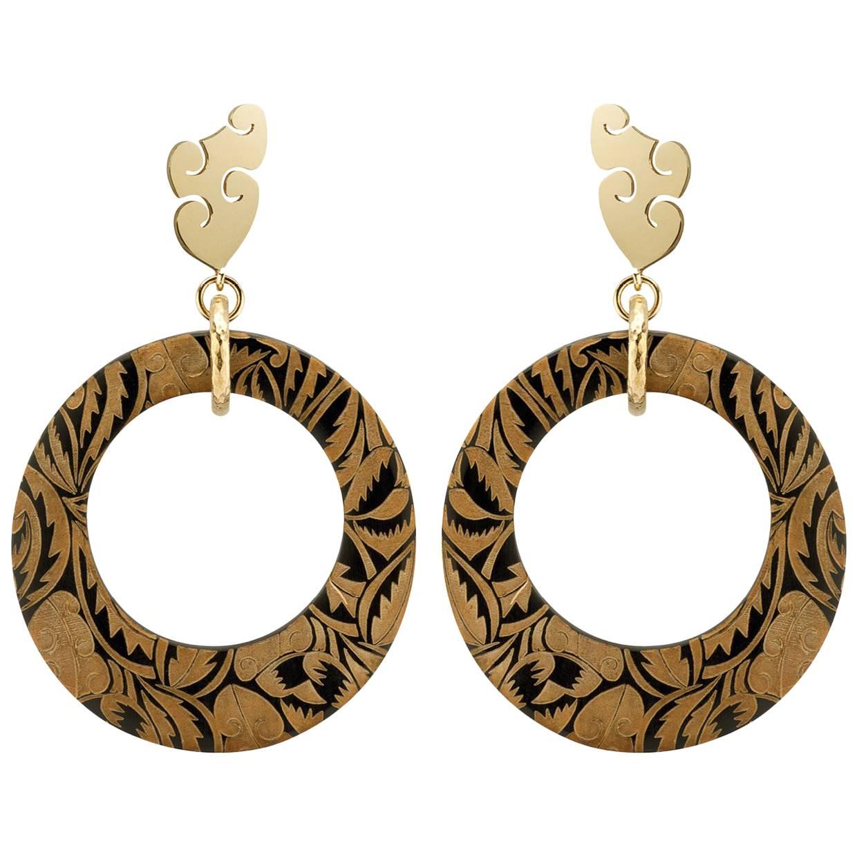 Fouché Horn Africa Engraved Earrings For Sale