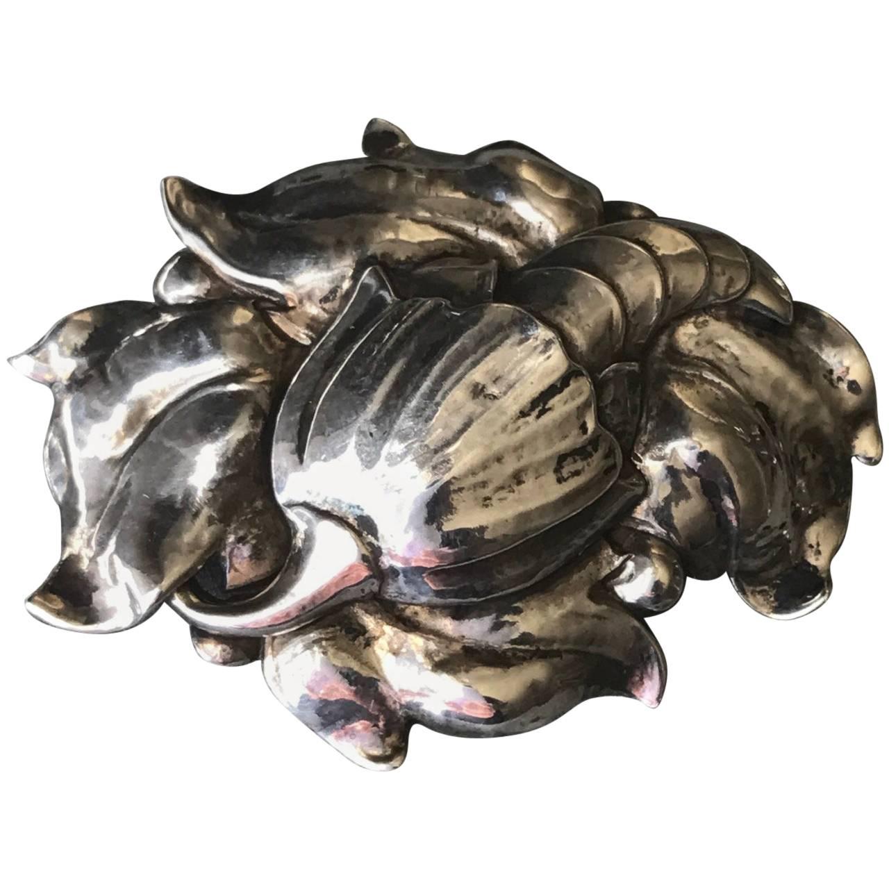 Peer Smed Very Rare Sterling Silver Cornucopia Brooch For Sale