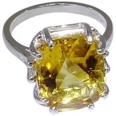Rectangular Honey Color Citrine and Sterling Silver Ring 7