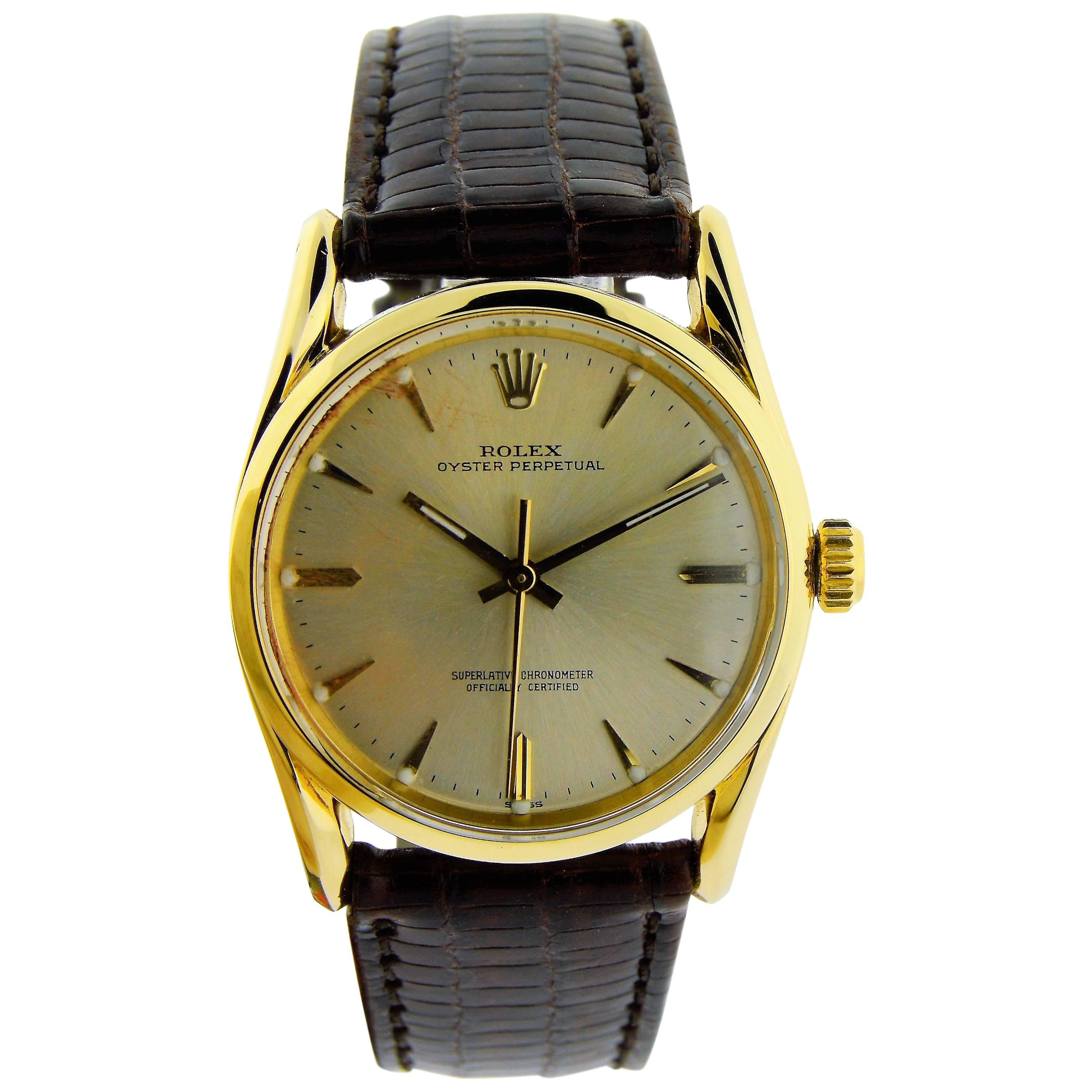 Rolex Solid Yellow Gold Oyster Perpetual Bombe Style Watch