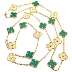 Van Cleef & Arpels Vintage Alhambra Set of Two Malachite Yellow Gold Necklaces 7