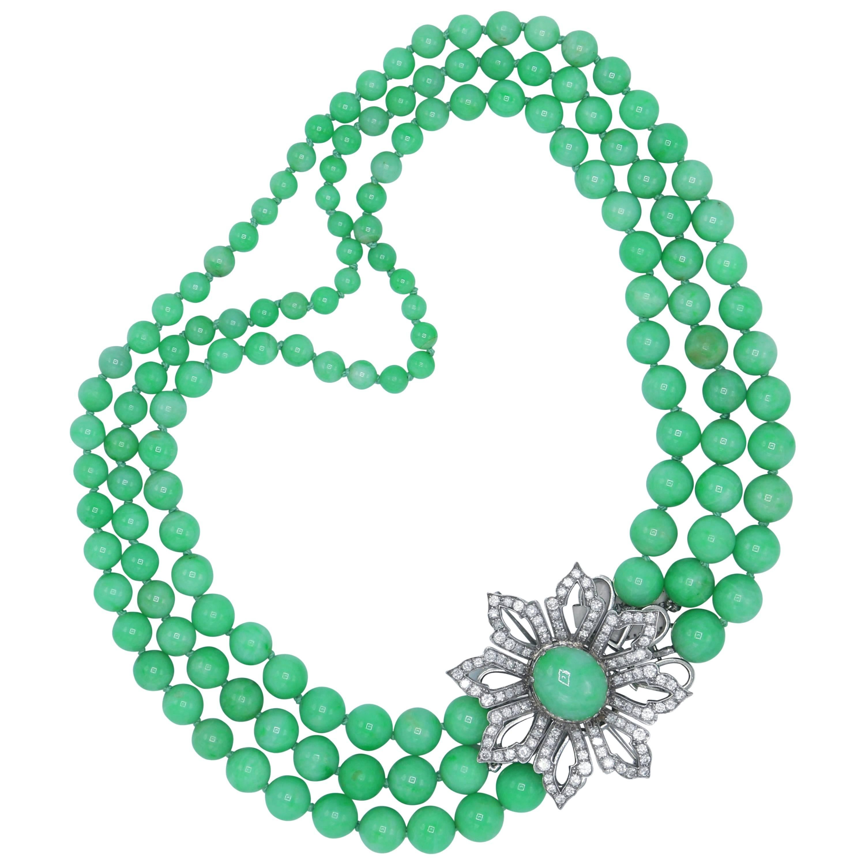 Natural Jadeite and Diamond Necklace with Detachable Brooch