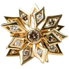 De Beers Fancy Brown Diamond Gold Floral Dress Ring 3