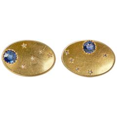 Tiffany & Co. Retro Sapphire Diamond Gold Cufflinks