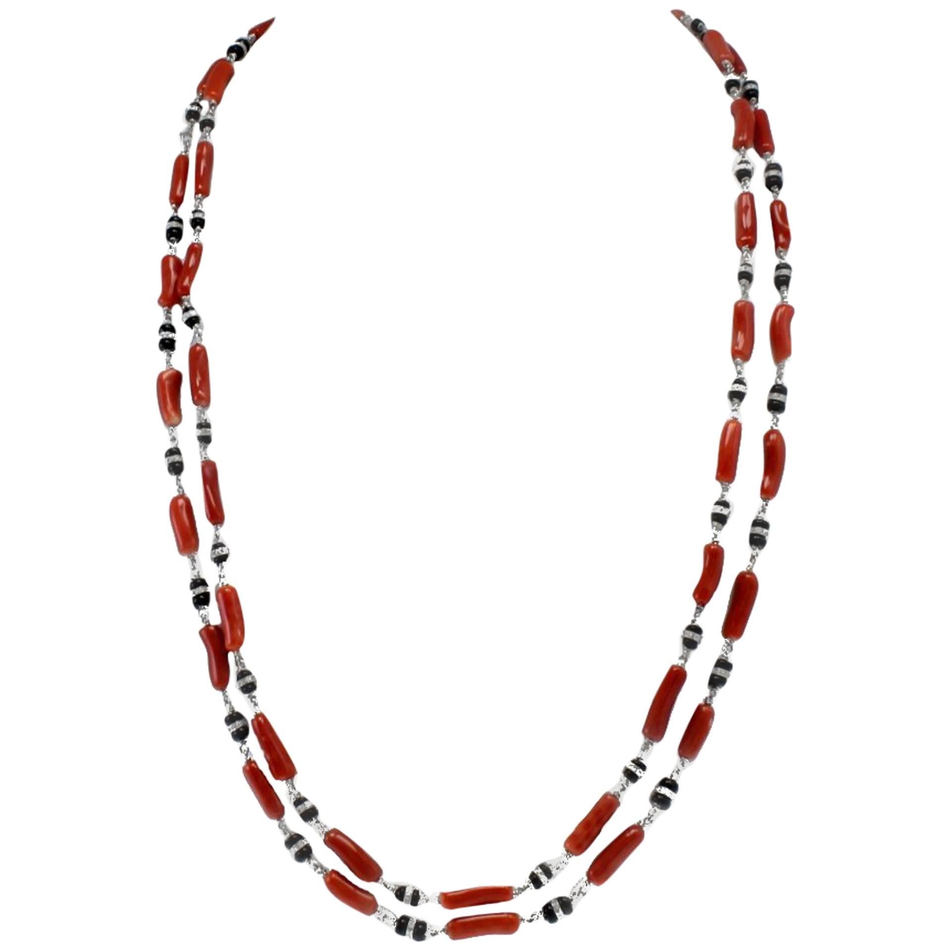 Luise Coral Onyx Diamond Gold Necklace