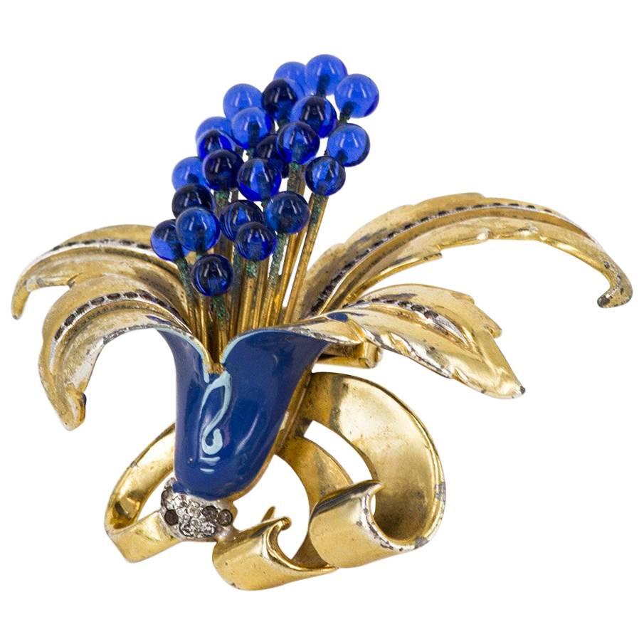 Enameled Gilt Metal Brooch by De Rosa, Italy, 1960 For Sale