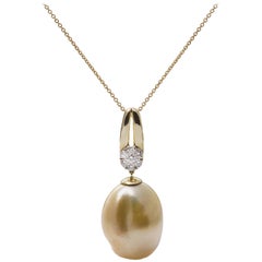 Lust Pearls Golden Baroque South Sea Pearl 0.28 Carat Diamond Gold Pendant