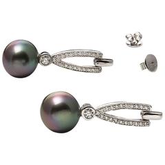 Lust Pearls 0.53 Carat Diamond Tahitian South Sea Pearl White Gold Earrings