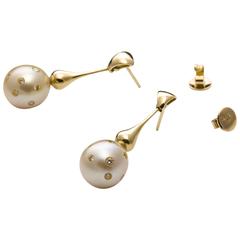 Lust Fire Light Earrings 0.36 Carat White Diamonds Golden South Sea Pearls