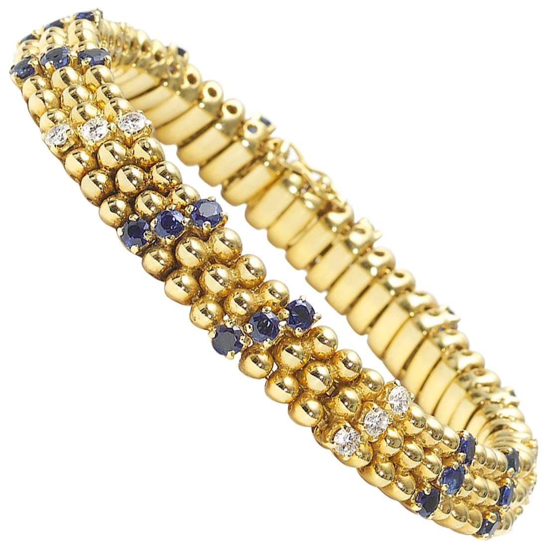 Sapphire Diamond gold bead Bracelet