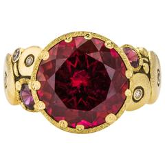 Red Tourmaline Sapphire Diamond Yellow Gold Ring