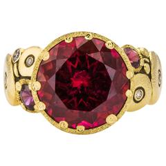 Red Tourmaline Sapphire Diamond Yellow Gold Ring