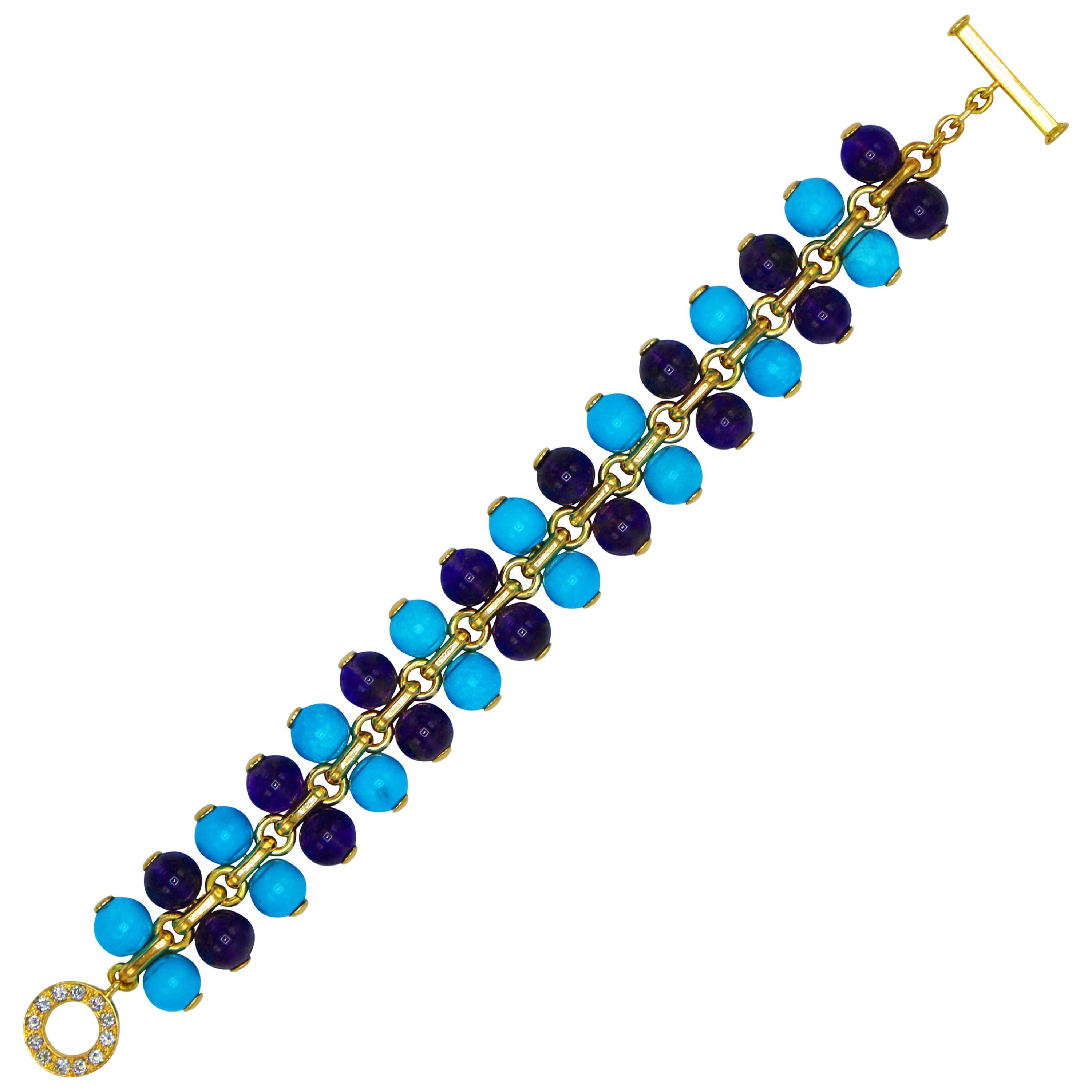 Rosaria Varra Turquoise and Amethyst Bead Bracelet