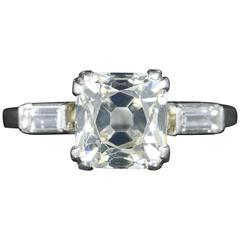 Art Deco Diamond Platinum 2 Carat Cushion Cut Solitaire Engagement Ring