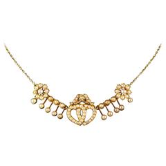 Antique Victorian Pearl Gold Sweet Heart Perfect Wedding Necklace 3