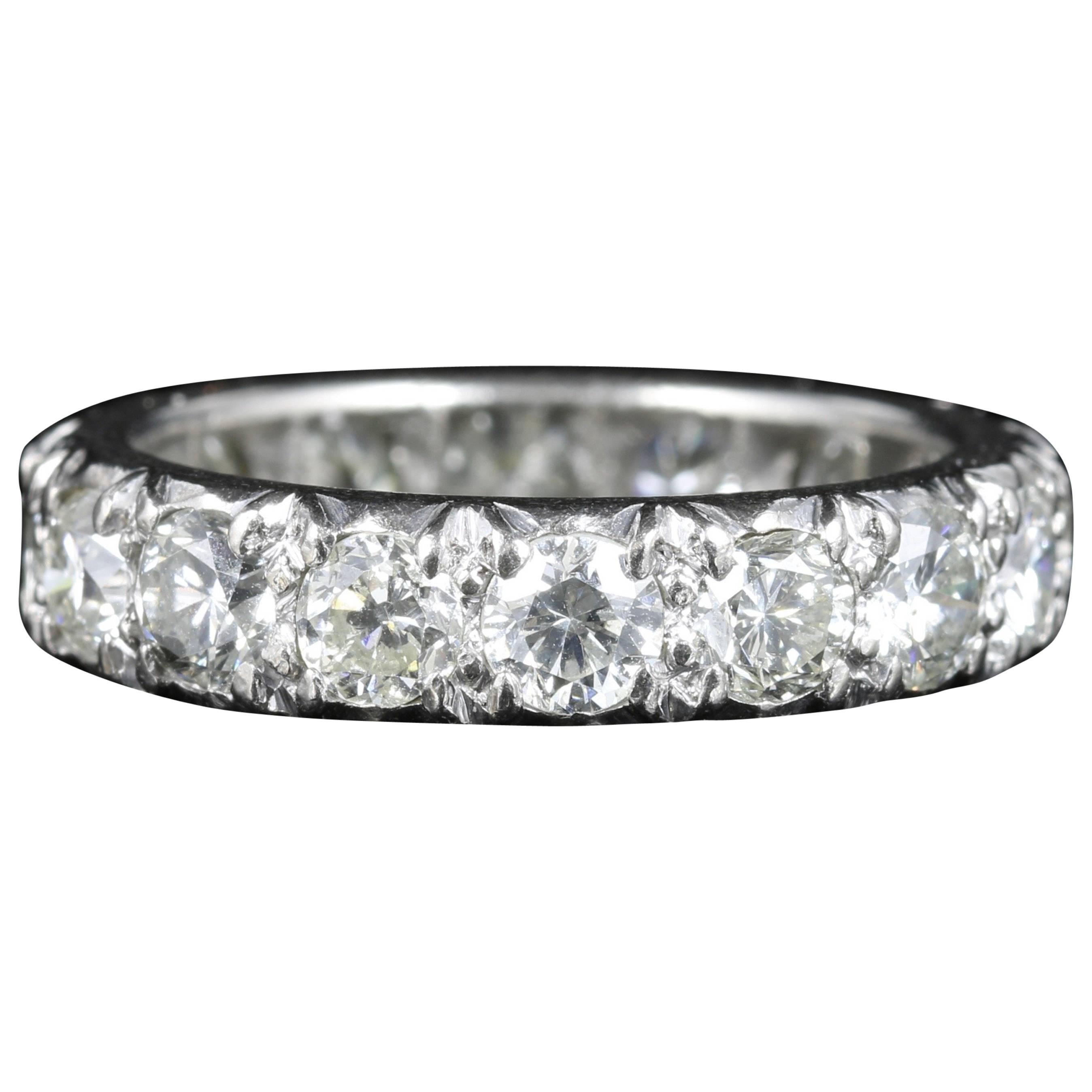 Antique Edwardian Diamond Eternity Ring 3.84 Carat Platinum
