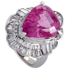 Pink Tourmaline Diamond Platinum Ring 9
