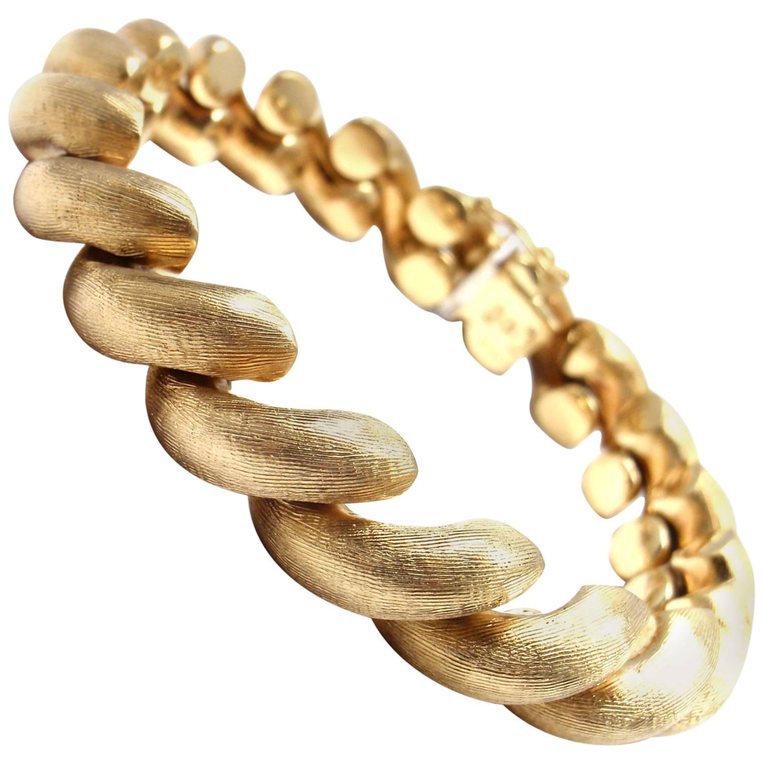 1960s San Marco Macaroni Link Yellow Gold Bracelet