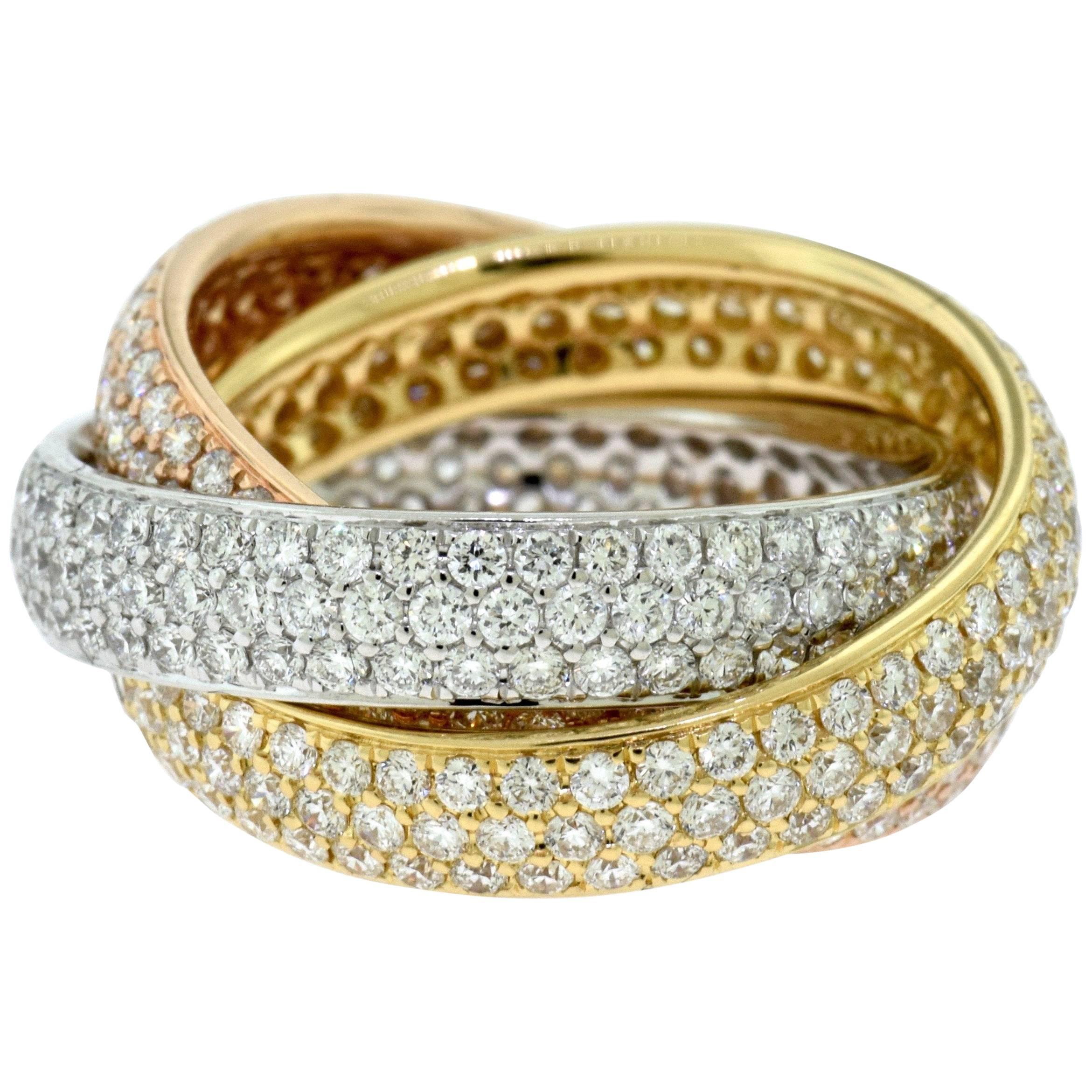 Diamond Tri-Color 18 Karat Rose, White and Yellow Gold Trinity Rolling Ring