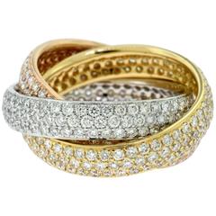 Diamond Tri-Color 18 Karat Rose, White and Yellow Gold Trinity Rolling Ring