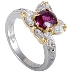 Diamond Ruby Yellow Gold Platinum Ring