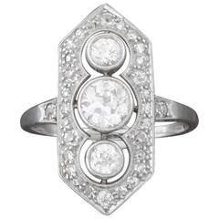 1920s Art Deco Old Cut Diamond Platinum Three-Stone Cocktail Ring 5