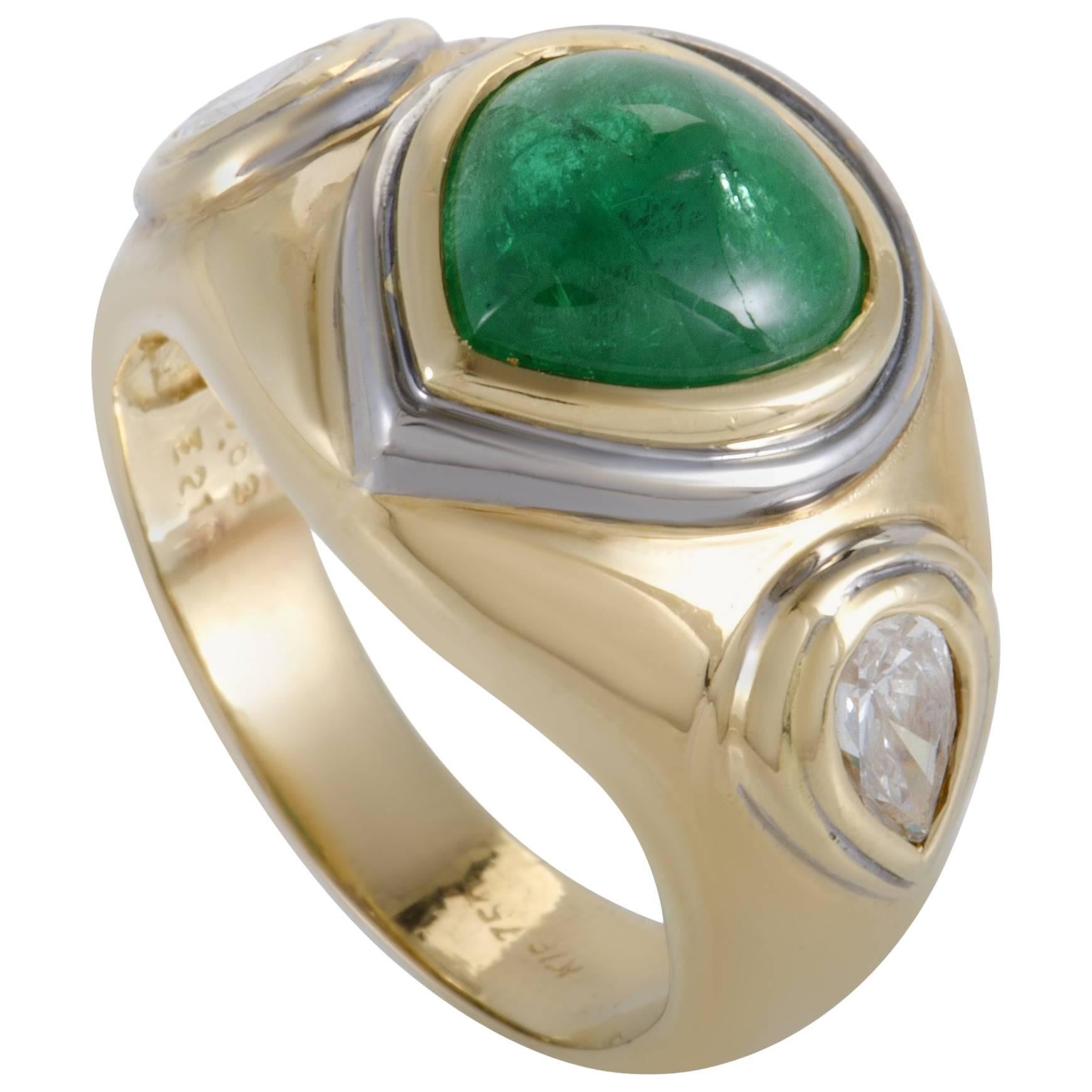 Emerald Diamond Yellow and White Gold Ring