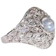 1920s Art Deco Moonstone Diamond Dome Ring 11