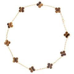 Van Cleef & Arpels Ten Motif Tiger Eye White Gold Alhambra Necklace