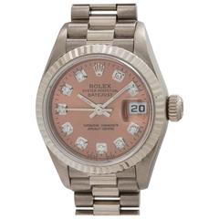 Rolex Ladies White Gold Ice Pink Diamond President Wristwatch Ref 79179