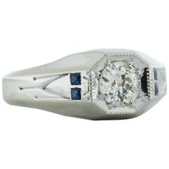 .57 Carat Old European Cut Sapphire Diamond Platinum Ring .57 Carat Old European Cut Sapphire Diamond Platinum Ring