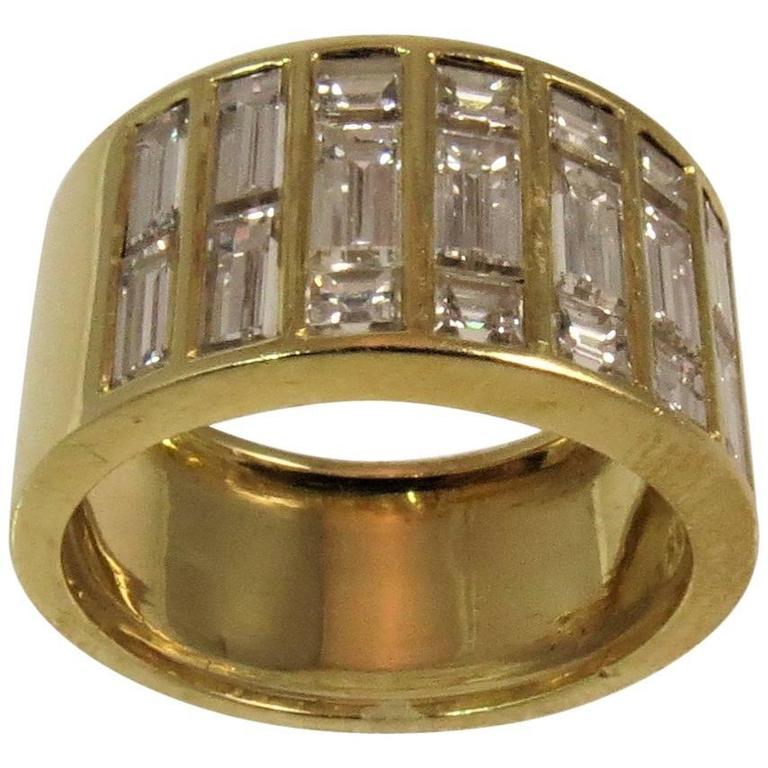 Square Diamond Baguette Yellow Gold Wide Band Ring at 1stDibs | gold ...
