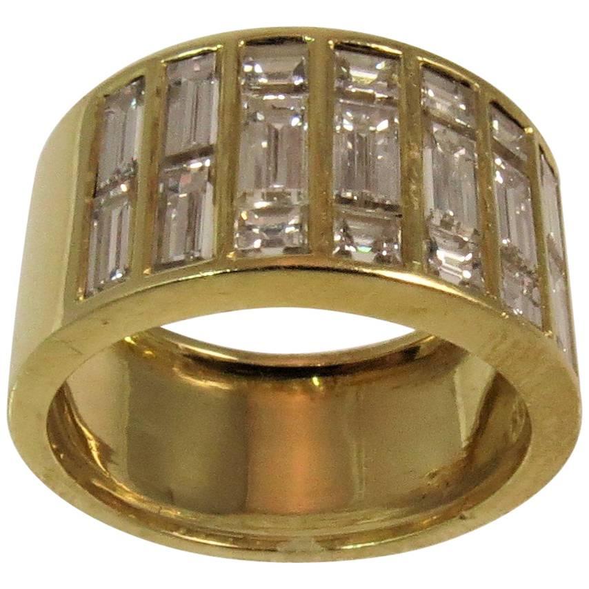Square Diamond Baguette Yellow Gold Wide Band Ring