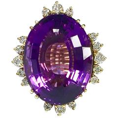 28 Carat Amethyst Diamond Gold Cocktail Ring