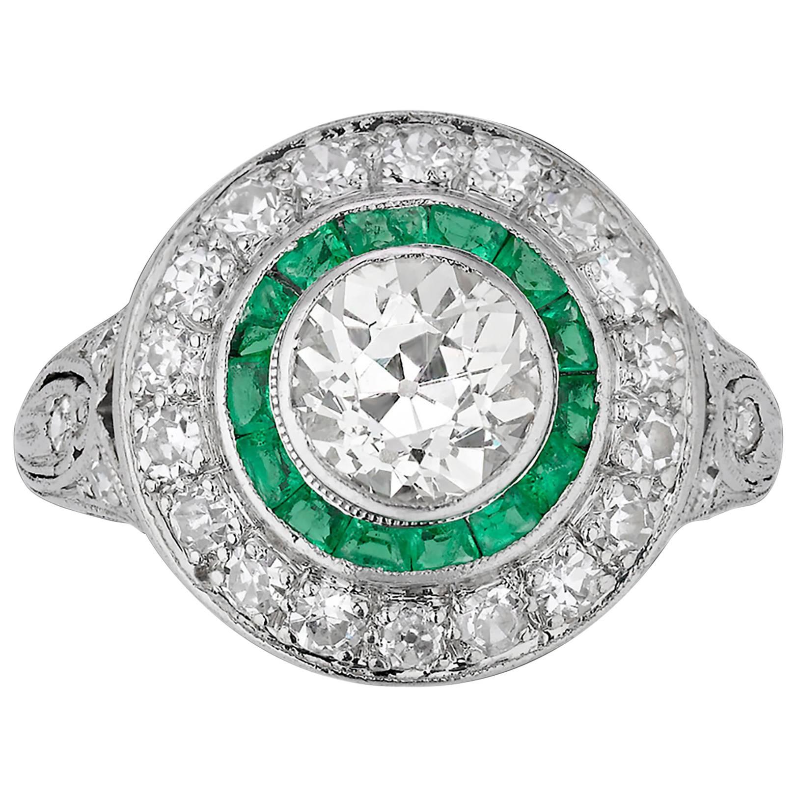 Art Deco Diamond and Emerald Ring