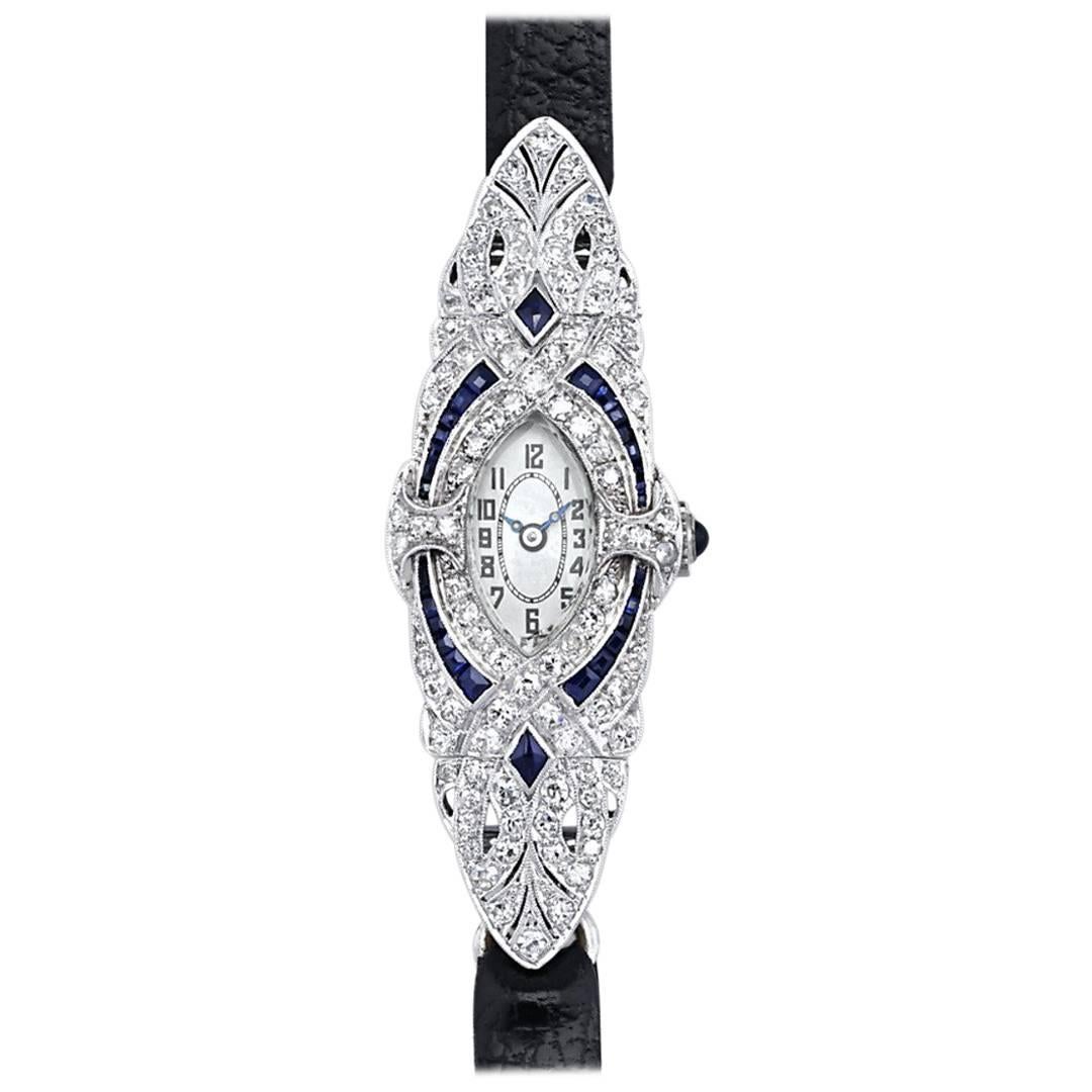 Diamond and Sapphire Art Deco Watch