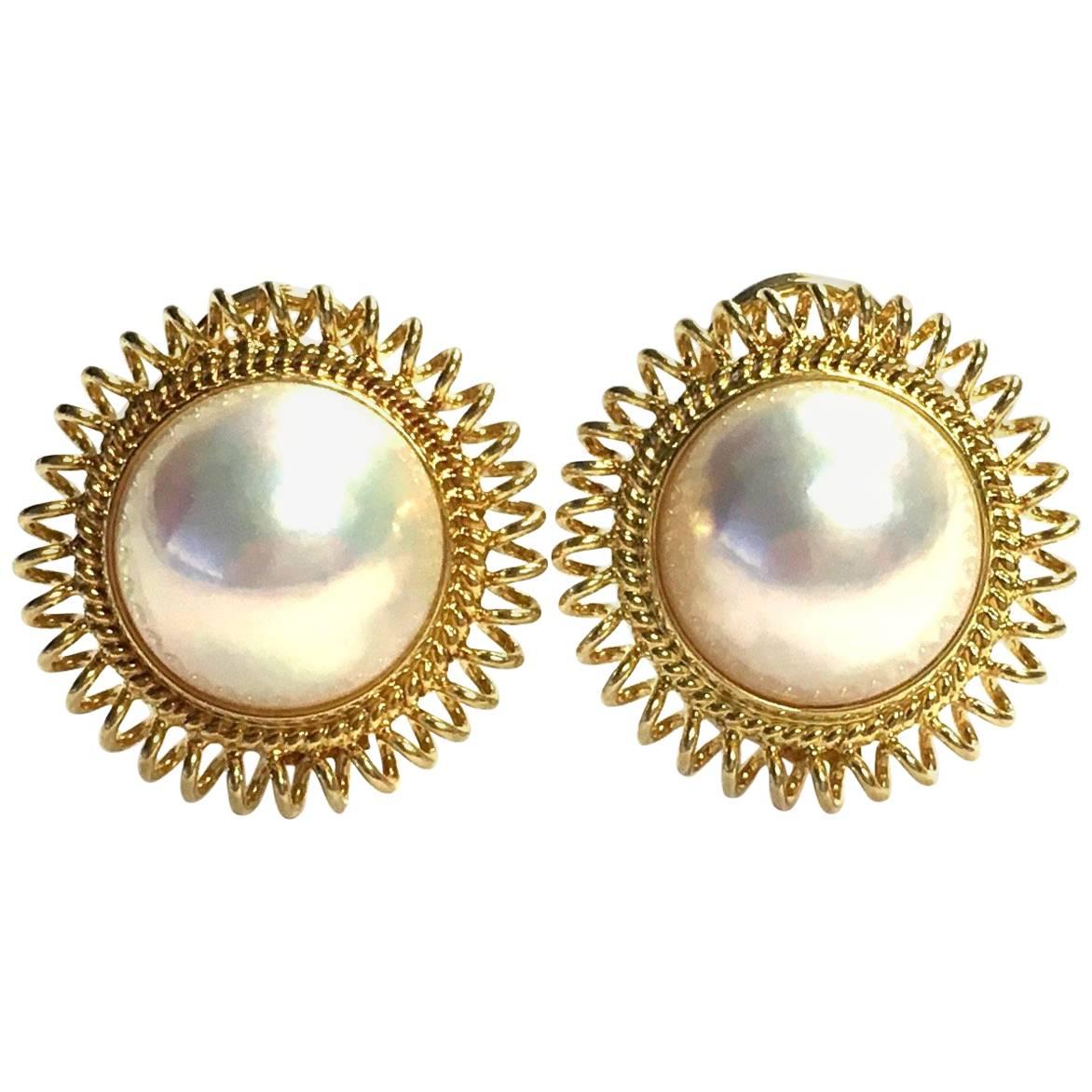 Mabe Pearl Gold Sunburst Earrings
