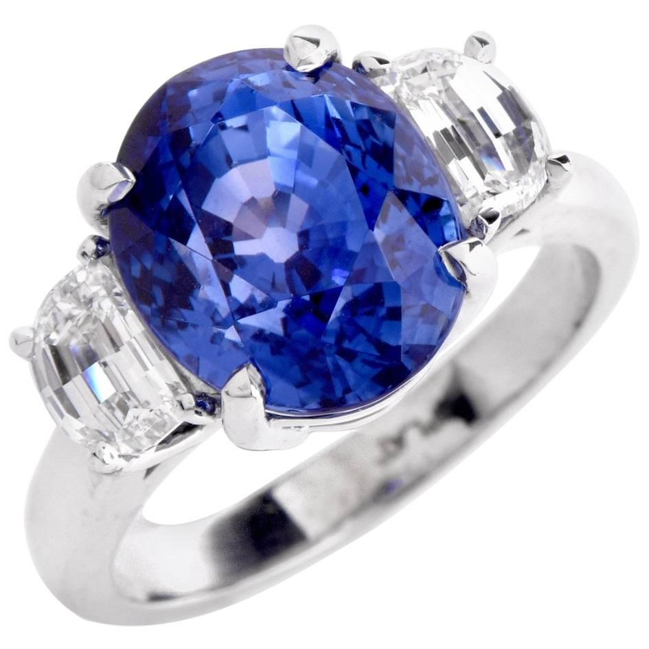 Sapphire GIA Certified Diamond Platinum Three-Stone Ring
