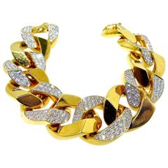 Substantial Diamond Yellow Gold Curb Link Bracelet, circa 1960
