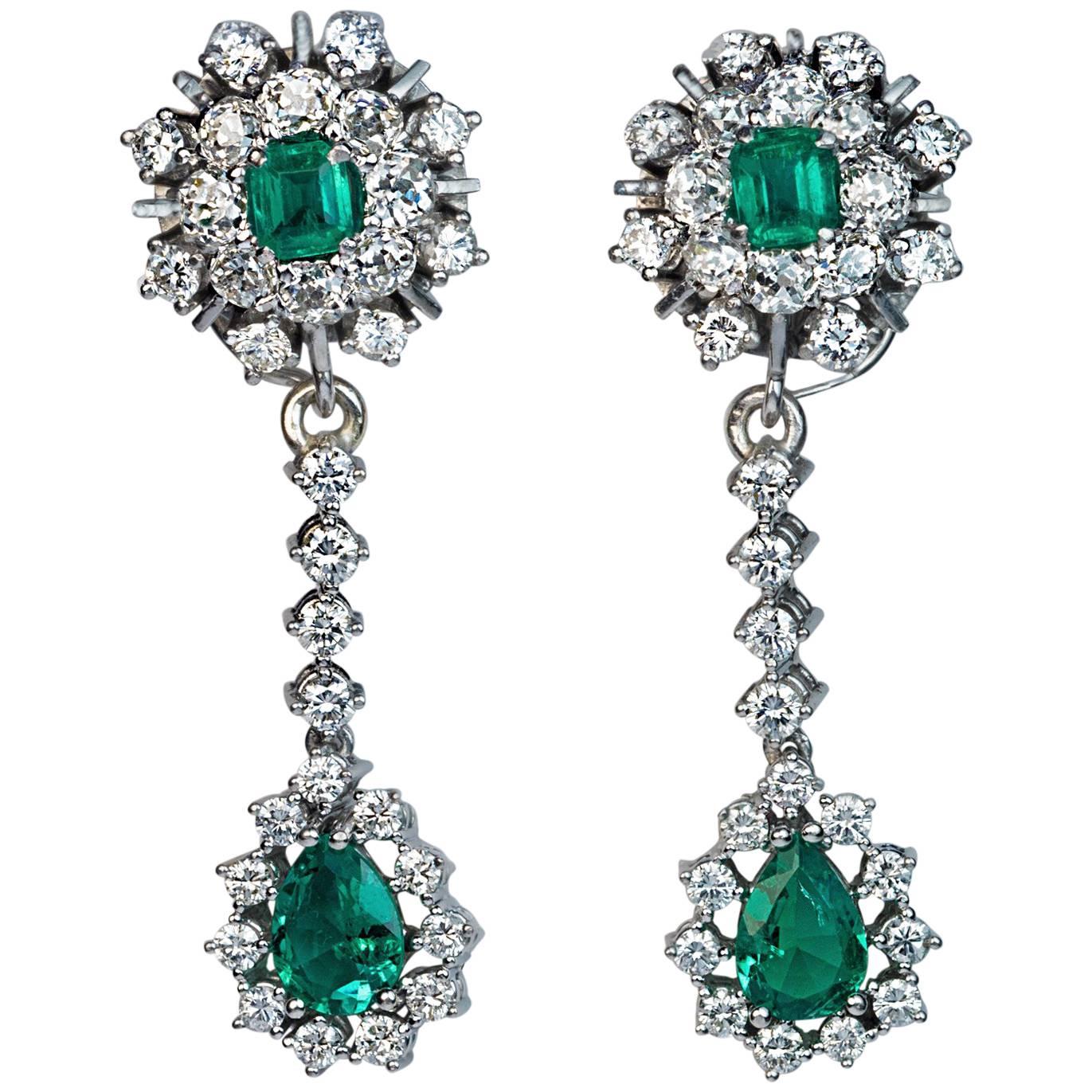Emerald Diamond Day to Night Drop Earrings, 1950s