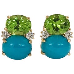 Peridot Turquoise Diamonds Medium Gum Drop Earrings 
