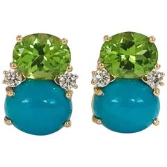 Peridot Turquoise Diamonds Medium Gum Drop Earrings 8