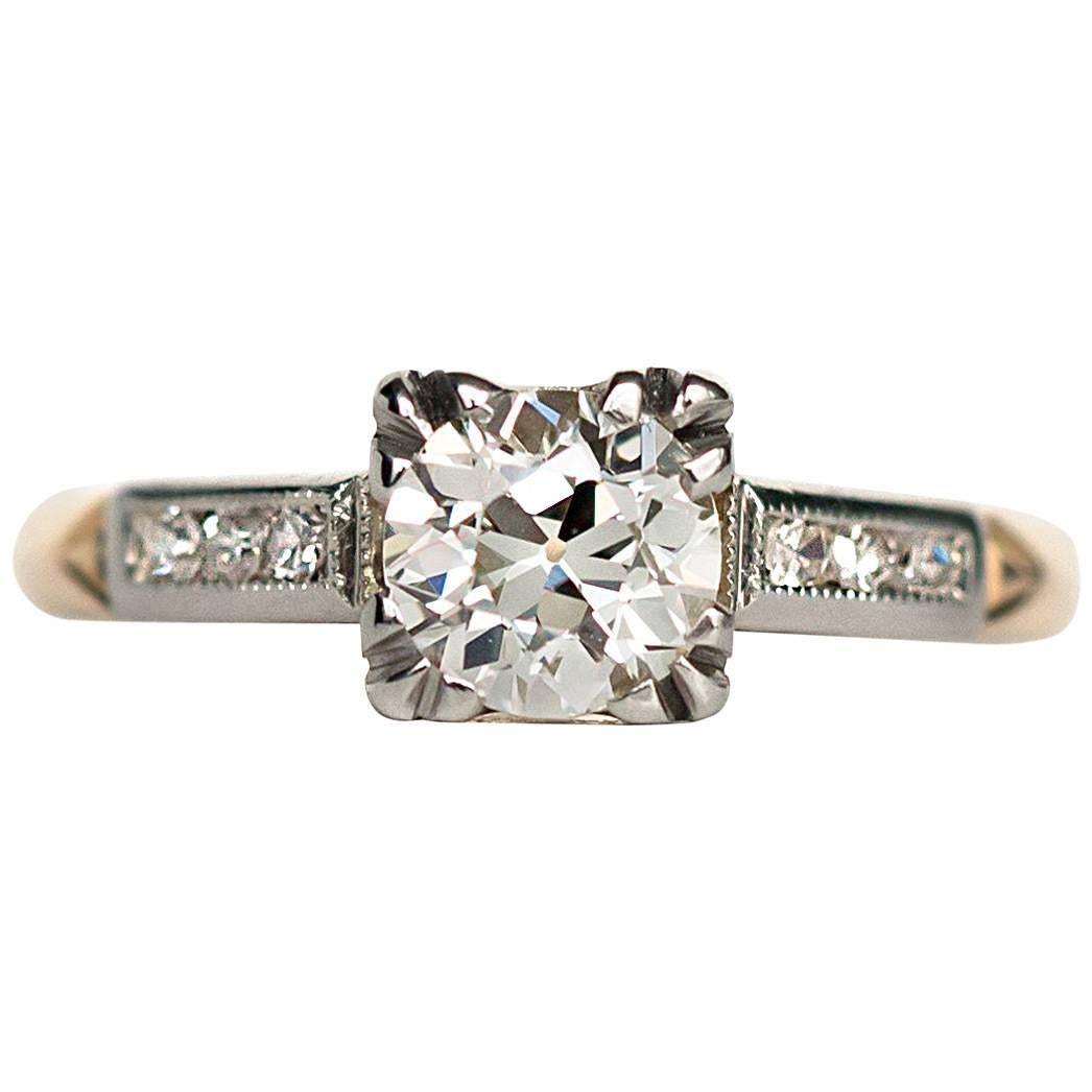 1930s .70 Carat Old European Cut Diamond Gold Platinum Engagement Ring
