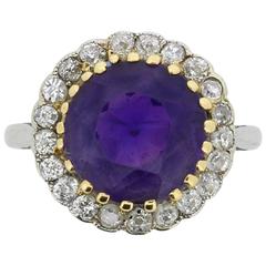 Art Deco Amethyst and Diamond Halo Ring, circa 1920s 1