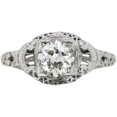 Antique 0.90 Carat Old Cut Diamond Ring in an Engraved Setting, circa 1920s 12