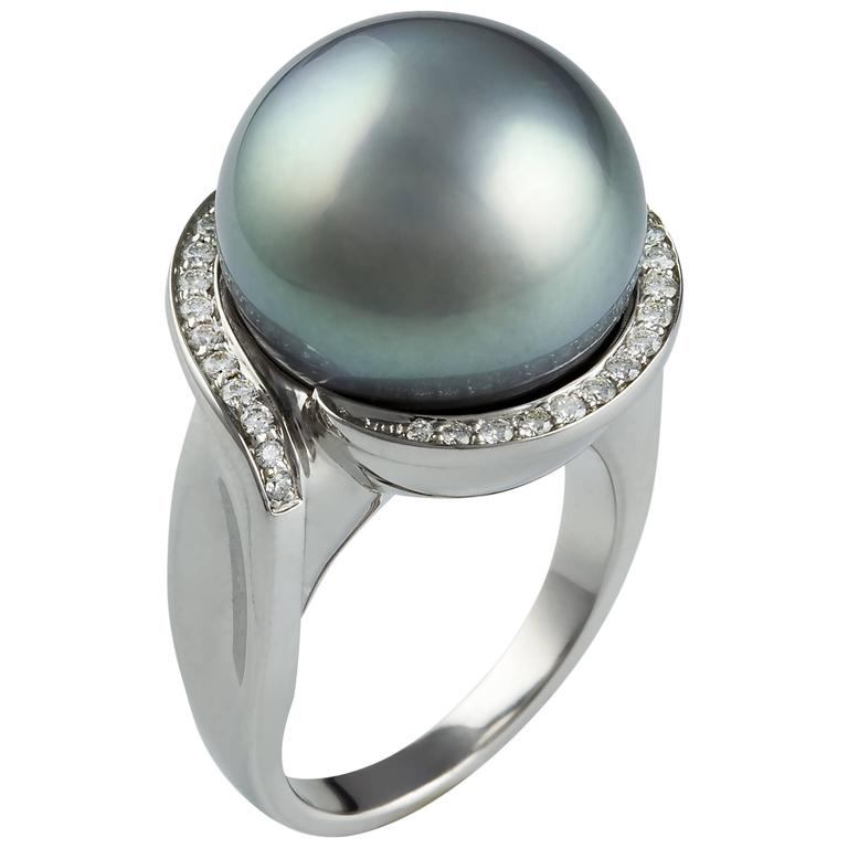 Lust Pearls Tahitian 15.9mm South Sea Pearl 0.31 Carat Diamond Ring For ...